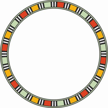 Vektör yuvarlak renkli Mısır süsü. Sonsuz çember sınırı, Antik Mısır çerçevesi