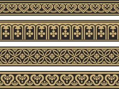 Vektör altın ve pürüzsüz Çin sınırları. Doğulu insanların bitmeyen süslemeleri, Kore, Tayvan, Çin, Hong Kong, Endonesi