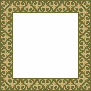 Yeşil kare Kazak ulusal süsü olan vektör altın. Büyük Steppe 'deki insanların etnik kalıpları