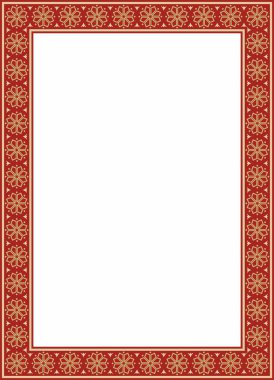 Kırmızı antik Rus aksesuarlı vektör kare altın. Slav dikdörtgeni, sınır, çerçeve. Kraliyet odalarının resimleri.