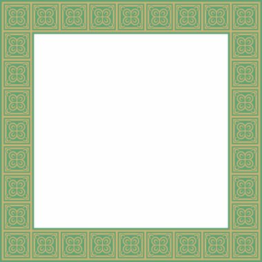 Yeşil süslemeli vektör kare Avrupa altını. Dikdörtgen desen, çember, Orta Çağ yüzüğü. Diriliş sınırı. Sarayların ve kiliselerin dekorasyonları