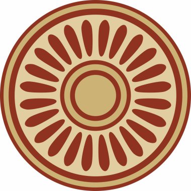 Kırmızı süslemeli Asurlu vektör yuvarlak altın. Çember, sınır, Mezopatamya çerçevesi. Şablon, kadim doğunun yüzüğü.