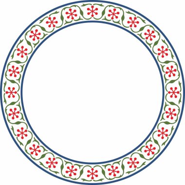 Vektör yuvarlak renkli ulusal İran süsü. Çember, halka, çerçeve, sınır, İran, Irak, Tacikistan halklarının etnik düzeni