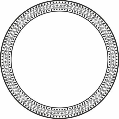 Siyah vektör monokrom klasik Yunan yuvarlak süsü. Antik Yunan ve Roma İmparatorluğu Çemberi. Bizans duvarları, zemin ve tavan resimleri. Avrupa saraylarının dekorasyonu