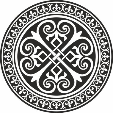 Siyah vektör monokrom şablon yuvarlak klasik Bizans süsü. Çember, halka, sınır, Antik Yunan, Doğu Roma İmparatorluğu çerçevesi. Rus Ortodoks Kilisesi Dekorasyonu