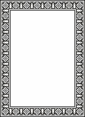 Vector monokrom siyah kare Türk ulusal süsü. Osmanlı sınırı, çerçeve. Etnik çiçek dikdörtgeni, Seljuk Türkleri deseni. Sultan 'ın sarayının dekorasyonu.
