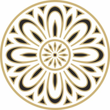 Klasik Yunan siyah ve altın yuvarlak süsü. Vektör deseni, Antik Yunan çemberi. Avrupa sınırı - halka