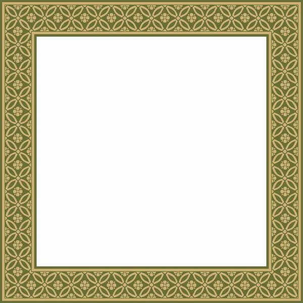 Yeşil Çin dikdörtgenli, çerçeveli bir vektör altın. Doğulu insanların kare süslemeleri, Kore, Tayvan, Çin, Hong Kong, Endonesi