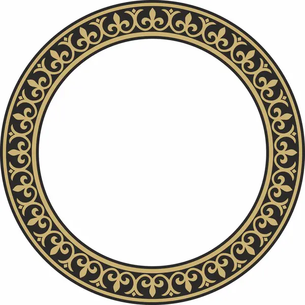 Vektör altın ve siyah yuvarlak klasik Bizans süsü. Çember, halka, sınır, Antik Yunan, Doğu Roma İmparatorluğu çerçevesi. Rus Ortodoks Kilisesi Dekorasyonu