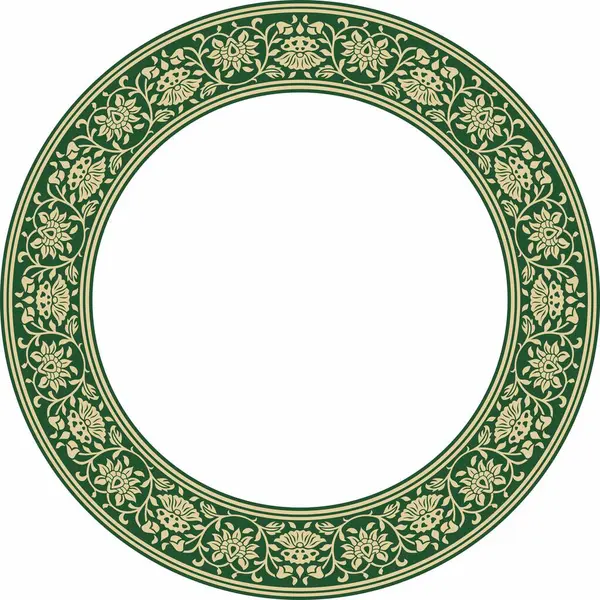 Yeşil yuvarlak Türk ulusal süsü olan vektör altın. Osmanlı sınırı, çerçeve. Etnik çiçek çemberi, halka, Seljuk Türkleri deseni. Sultan 'ın sarayının dekorasyonu.