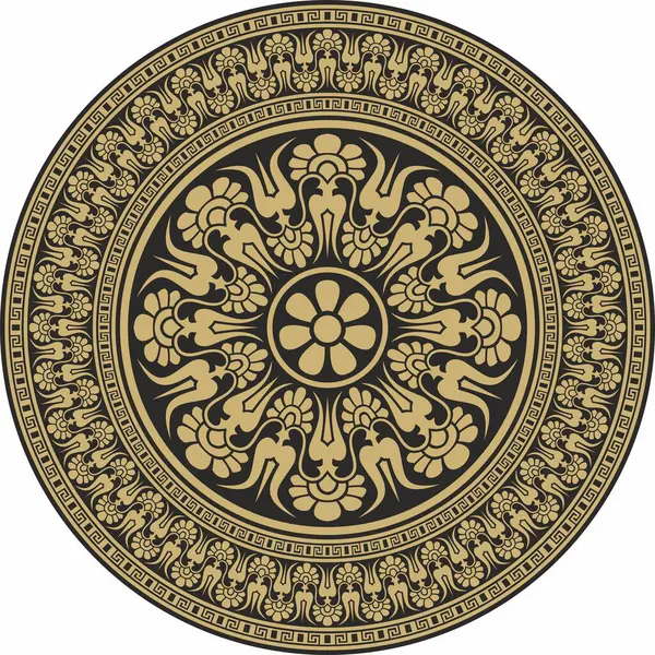 Siyah klasik Yunan yuvarlak süsü olan vektör altın. Antik Yunan ve Roma İmparatorluğu Çemberi. Bizans duvarları, zemin ve tavan resimleri. Avrupa saraylarının dekorasyonu