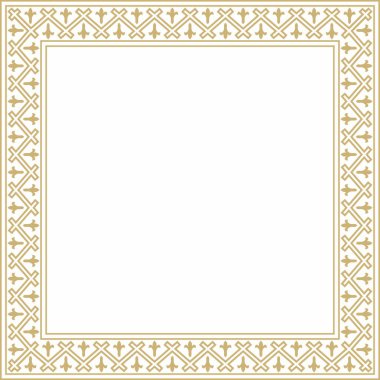 Vektör karesi Avrupa altın süsü. Dikdörtgen desen, çember, Orta Çağ yüzüğü. Diriliş sınırı. Sarayların ve kiliselerin dekorasyonları