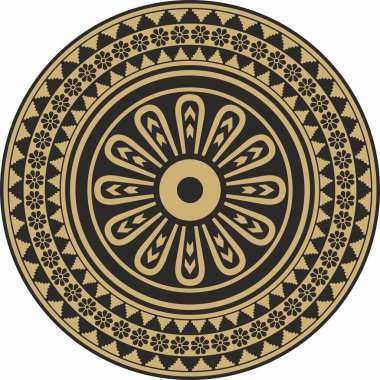 Asurluların altın ve siyah süslemeleri. Çember, sınır, Mezopatamya çerçevesi. Şablon, kadim doğunun yüzüğü.