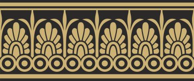 Vektör altın ve siyah klasik kusursuz Avrupa ulusal süsü. Romalıların etnik kalıpları. Sınır, Antik Yunan çerçevesi, Roma İmparatorluğu.