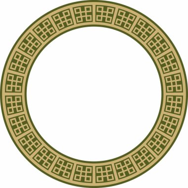 Klasik Yunan yeşili ve altın yuvarlak süsü. Vektör deseni, Antik Yunan çemberi. Avrupa sınırı - halka