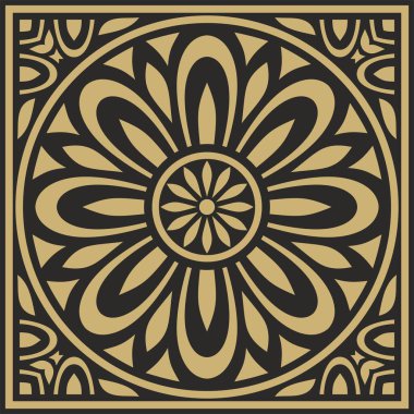 Klasik Yunan siyah ve altın kare süsü. Vektör deseni, antik Yunan dikdörtgeni. Avrupa sınırı