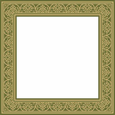 Yeşil kenarlı, çerçeve, Pompei 'li vektör kare altın. Dikdörtgen Neopolitan süsü. Antik Roma Sanatı. Boyalı cam şablonu