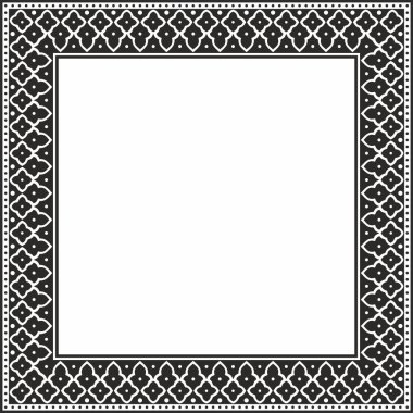 Vektör kare tek renkli siyah İran süsü. Dikdörtgen, çerçeve, sınır, İran, Irak, Tacikistan halklarının etnik düzeni