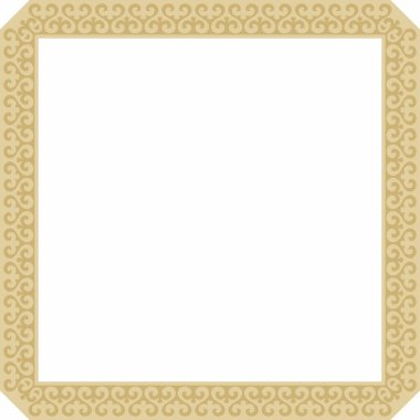 Vektör altın kare Kazak ulusal süsü. Büyük Steppe 'deki insanların etnik kalıpları