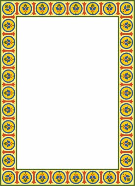 Vektör renkli kare klasik Bizans süsü. Dikdörtgen, sınır, Antik Yunan, Doğu Roma İmparatorluğu çerçevesi. Rus Ortodoks Kilisesi Dekorasyonu