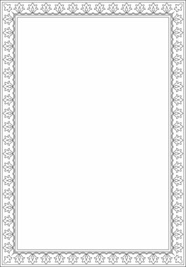 Vektör siyah, kare Türk ulusal süsü. Osmanlı sınırı, çerçeve. Etnik çiçek dikdörtgeni, Seljuk Türkleri deseni. Sultan 'ın sarayının dekorasyonu.