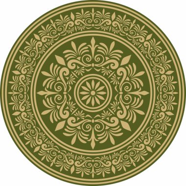 Klasik Yunan yeşili ve altın yuvarlak süsü. Vektör deseni, Antik Yunan çemberi. Avrupa sınırı - halka