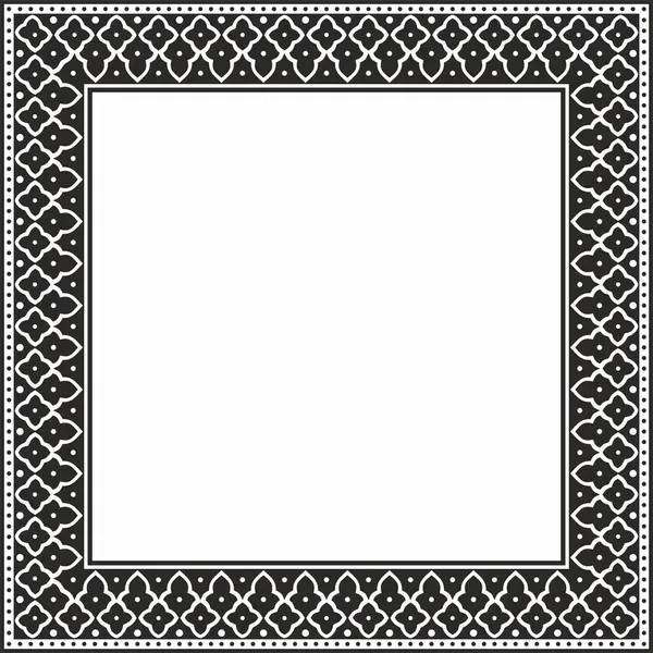 Vektör kare tek renkli siyah İran süsü. Dikdörtgen, çerçeve, sınır, İran, Irak, Tacikistan halklarının etnik düzeni