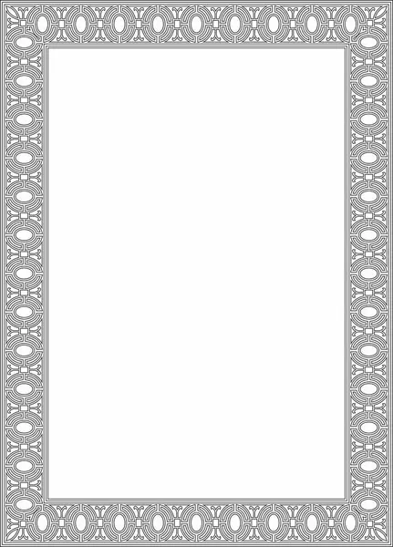 Vektör karesi Avrupa siyah taslak süsü. Dikdörtgen desen, çember, Orta Çağ yüzüğü. Diriliş sınırı. Sarayların ve kiliselerin dekorasyonları