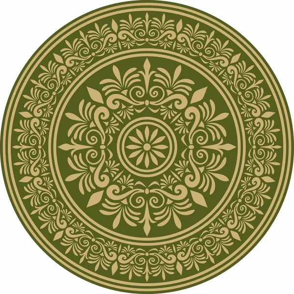 Klasik Yunan yeşili ve altın yuvarlak süsü. Vektör deseni, Antik Yunan çemberi. Avrupa sınırı - halka