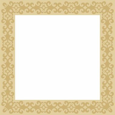 Vektör altın kare Kazak ulusal süsü. Büyük Steppe 'deki insanların etnik kalıpları