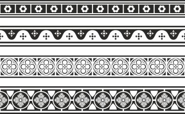 Vektör siyah tek renkli kare gotik süs. Ortaçağ Avrupa silueti, dikdörtgen, sınır. Klasik Almanların, Açılar, Saksonlar, Franklar.