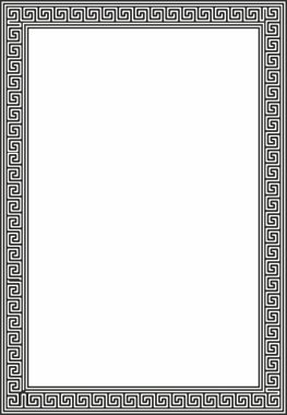 Siyah vektör monokrom klasik Yunan kare süsü. Antik Yunan ve Roma İmparatorluğu dikdörtgeni. Bizans duvarları, zemin ve tavan resimleri. Avrupa saraylarının dekorasyonu