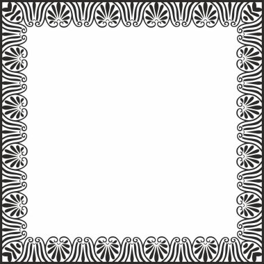 Siyah vektör monokrom klasik Yunan kare süsü. Antik Yunan ve Roma İmparatorluğu dikdörtgeni. Bizans duvarları, zemin ve tavan resimleri. Avrupa saraylarının dekorasyonu