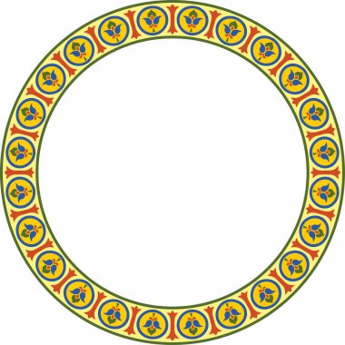 Renkli vektör, klasik Bizans süsü. Çember, halka, sınır, Antik Yunan, Doğu Roma İmparatorluğu çerçevesi. Rus Ortodoks Kilisesi Dekorasyonu