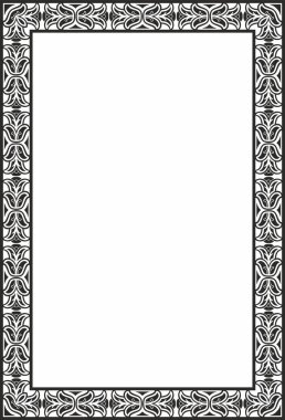 Vektör karesi Avrupa siyah monokrom süsü. Dikdörtgen desen, çember, Orta Çağ yüzüğü. Diriliş sınırı. Sarayların ve kiliselerin dekorasyonları