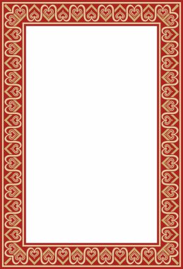 Kırmızı süslemeli vektör kare Avrupa altını. Dikdörtgen desen, çember, Orta Çağ yüzüğü. Diriliş sınırı. Sarayların ve kiliselerin dekorasyonları