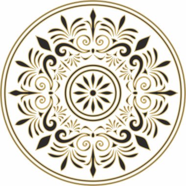 Klasik Yunan siyah ve altın yuvarlak süsü. Vektör deseni, Antik Yunan çemberi. Avrupa sınırı - halka