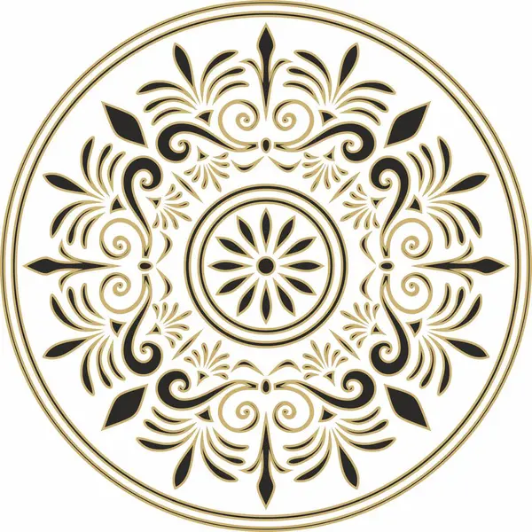 Klasik Yunan siyah ve altın yuvarlak süsü. Vektör deseni, Antik Yunan çemberi. Avrupa sınırı - halka