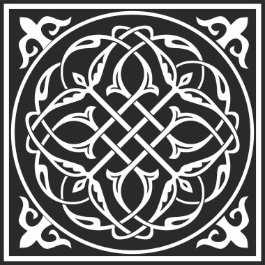 Siyah vektör tek renkli kare şablon klasik Bizans süsü. Dikdörtgen, sınır, Antik Yunan, Doğu Roma İmparatorluğu çerçevesi. Rus Ortodoks Kilisesi Dekorasyonu