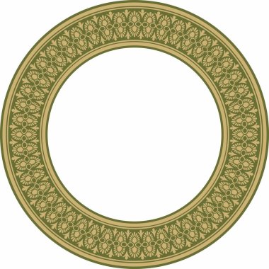 Klasik Yunan yeşili ve altın yuvarlak süsü. Vektör deseni, Antik Yunan çemberi. Avrupa sınırı - halka
