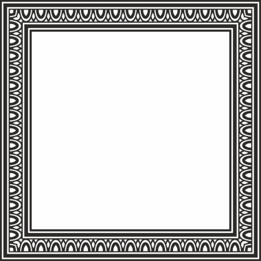 Klasik Yunan siyah monokrom kare süsü. Vektör deseni, antik Yunan dikdörtgeni. Avrupa sınırı