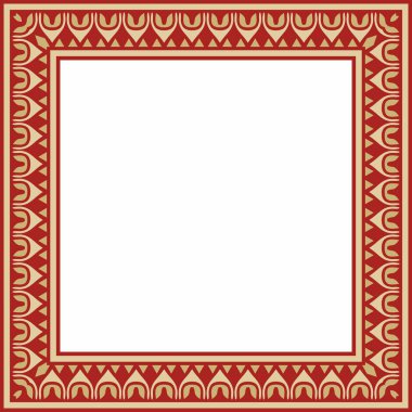 Klasik Yunan kırmızı ve altın kare süsü. Vektör deseni, antik Yunan dikdörtgeni. Avrupa sınırı