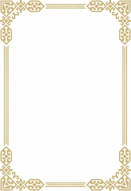 Vektör Kazak altın ulusal süsü, Türk halkının etnik deseni. Göçebelerin çizimi. Yurt dekorasyonu. Çerçeve, sayfanın vignette