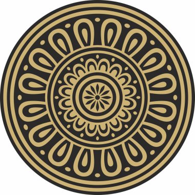 Klasik Yunan siyah ve altın yuvarlak süsü. Vektör deseni, Antik Yunan çemberi. Avrupa sınırı - halka