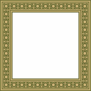 Yeşil antik Rus aksesuarlı vektör kare altın. Slav dikdörtgeni, sınır, çerçeve. Kraliyet odalarının resimleri.