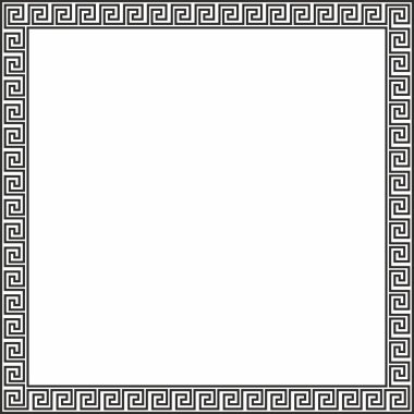Siyah vektör monokrom klasik Yunan kare süsü. Antik Yunan ve Roma İmparatorluğu dikdörtgeni. Bizans duvarları, zemin ve tavan resimleri. Avrupa saraylarının dekorasyonu