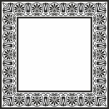 Siyah vektör monokrom klasik Yunan kare süsü. Antik Yunan ve Roma İmparatorluğu dikdörtgeni. Bizans duvarları, zemin ve tavan resimleri. Avrupa saraylarının dekorasyonu