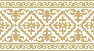 Vektör altın pürüzsüz Kazak ulusal süsü. Büyük Steppe, Moğollar, Kırgız ve Kalmikler 'in sonsuz etnik kalıpları.,