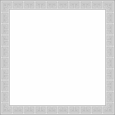Siyah vektör monokrom klasik Yunan kare taslak süsü. Antik Yunan ve Roma İmparatorluğu dikdörtgeni. Bizans duvarları, zemin ve tavan resimleri. Avrupa saraylarının dekorasyonu. Boyalı cam şablonu