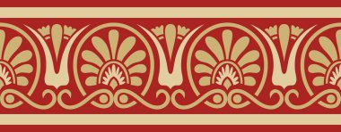 Vektör altın ve klasik, kusursuz Avrupa ulusal süsü. Romalıların etnik kalıpları. Sınır, Antik Yunan çerçevesi, Roma İmparatorluğu.